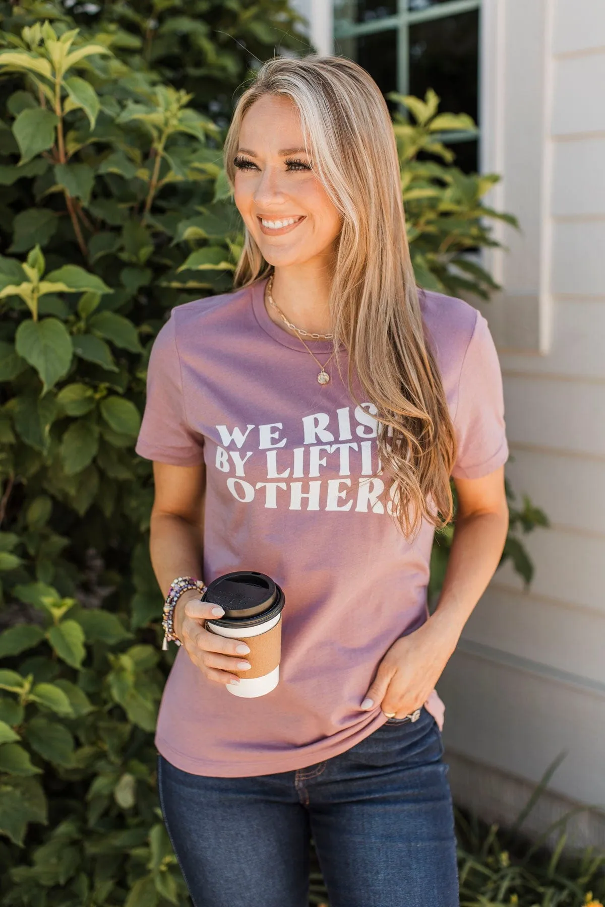 We Rise By Lifting Others Graphic Tee- Dusty Lavender