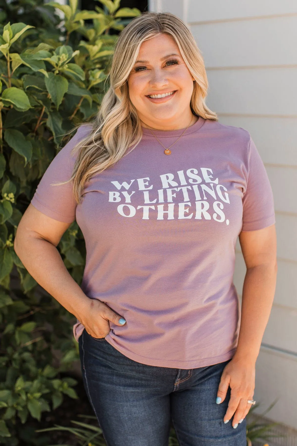 We Rise By Lifting Others Graphic Tee- Dusty Lavender