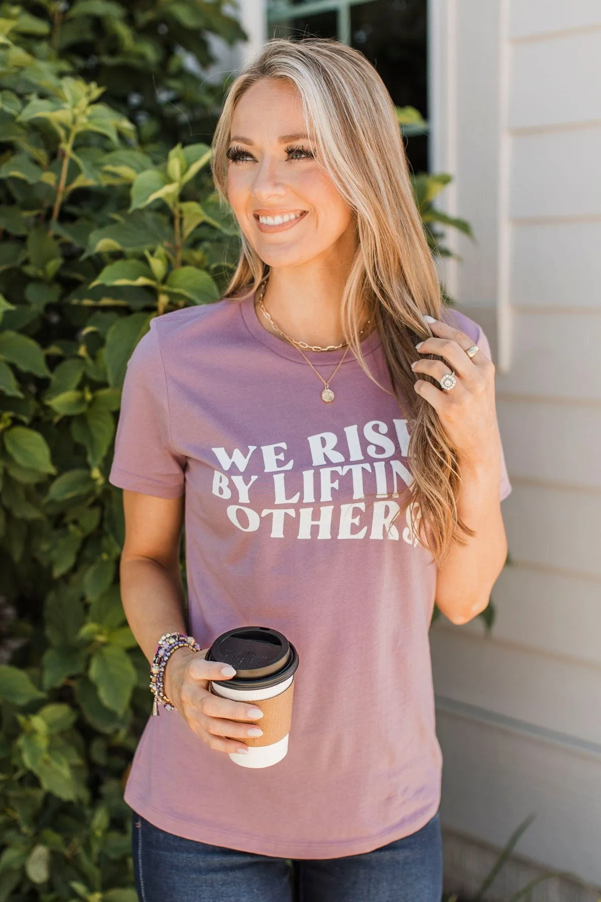 We Rise By Lifting Others Graphic Tee- Dusty Lavender