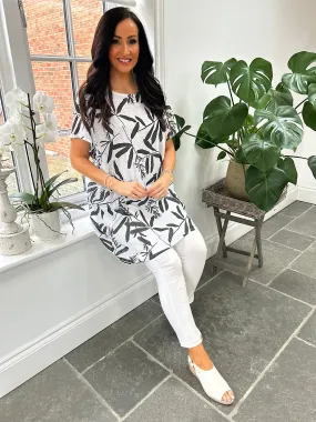 White Leaf Pattern Pocket Dress Rebecca