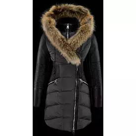 Women's Nicole Benisti Waist Cinching Quilted Puffer - Black/Natural