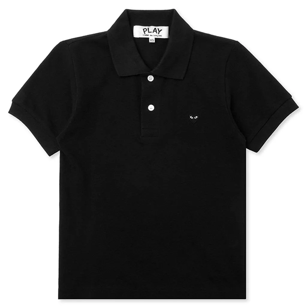 Women's Small Black Heart Polo Shirt - Black