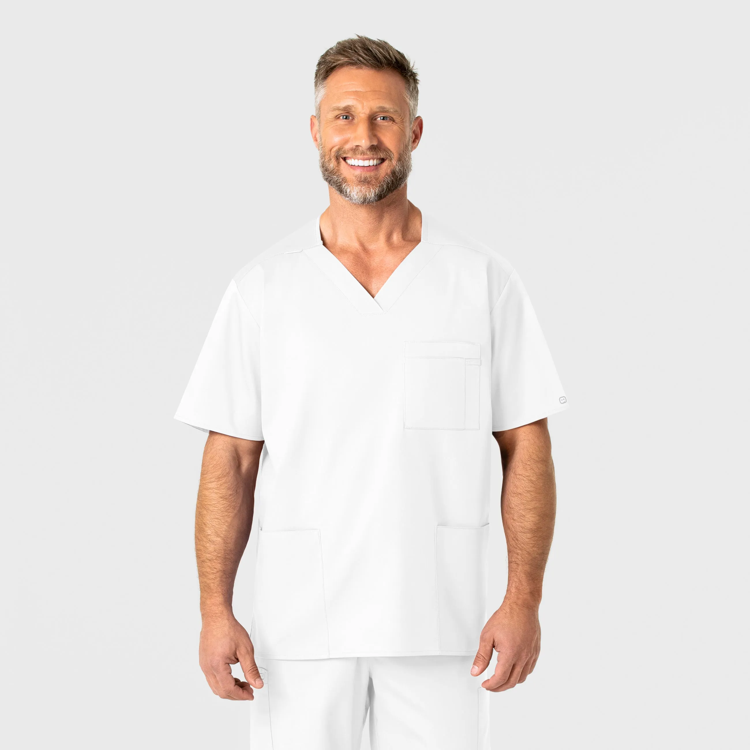 WonderWORK Men's V-Neck Scrub Top - White