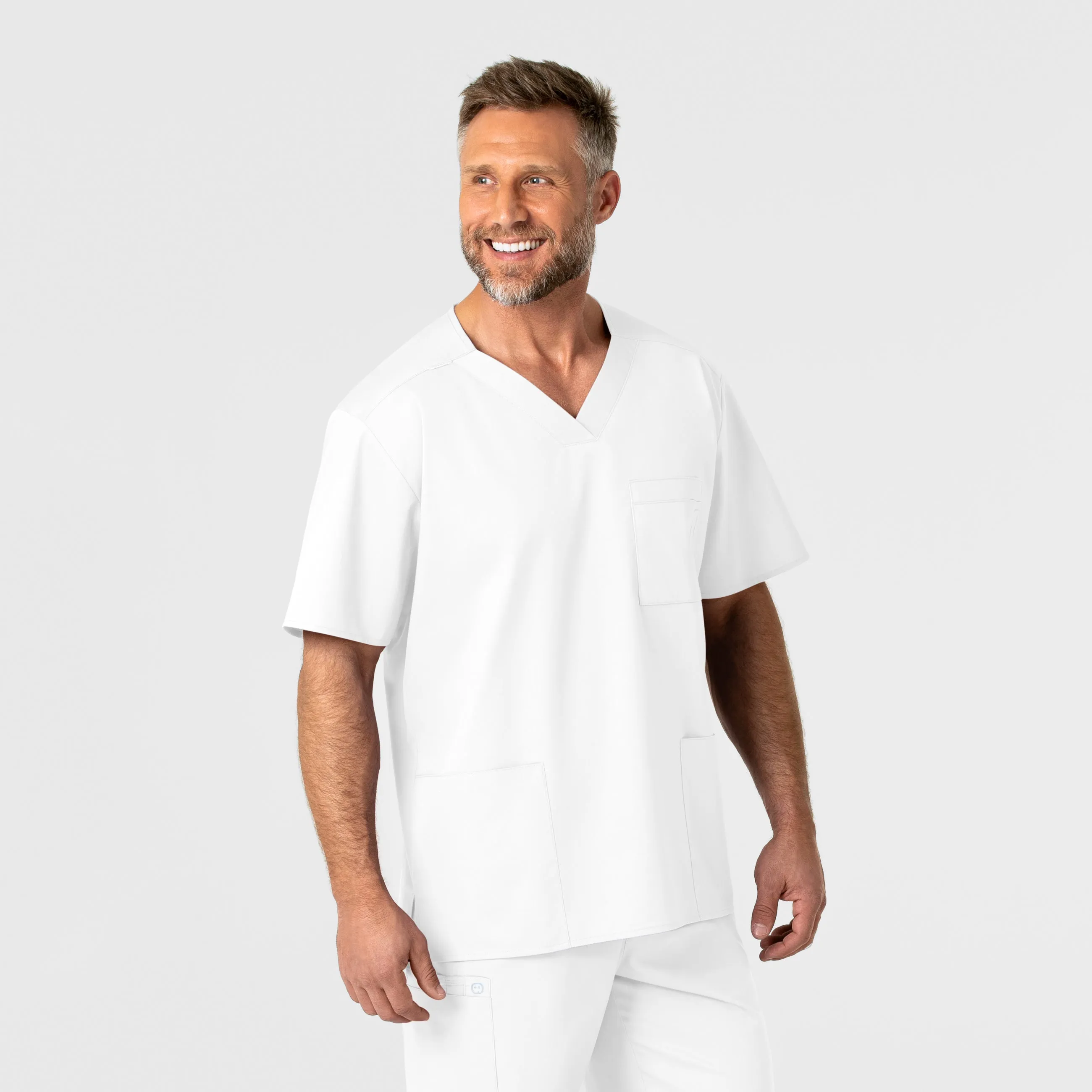 WonderWORK Men's V-Neck Scrub Top - White