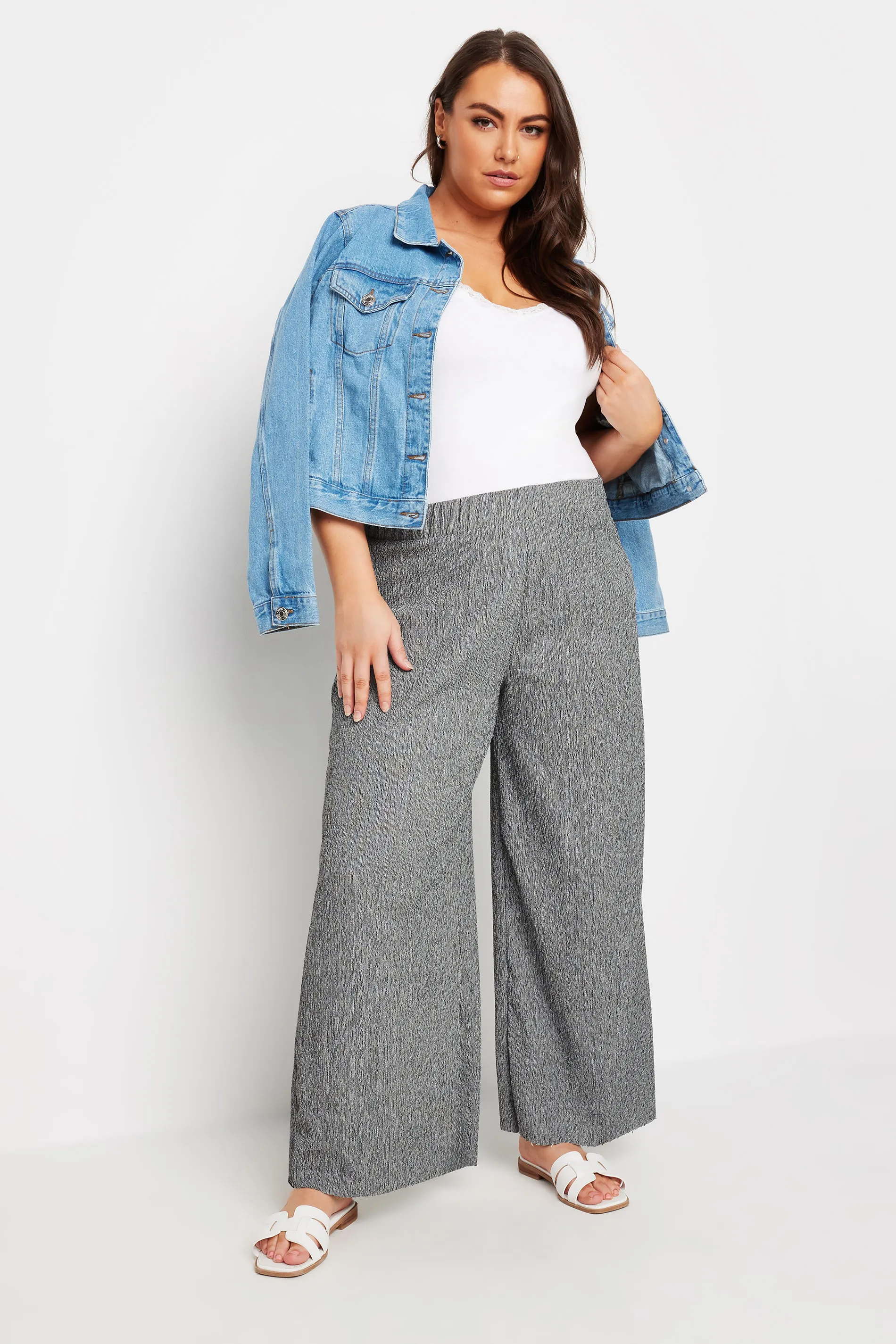 YOURS Curve Dark Grey Abstract Print Textured Wide Leg Trousers